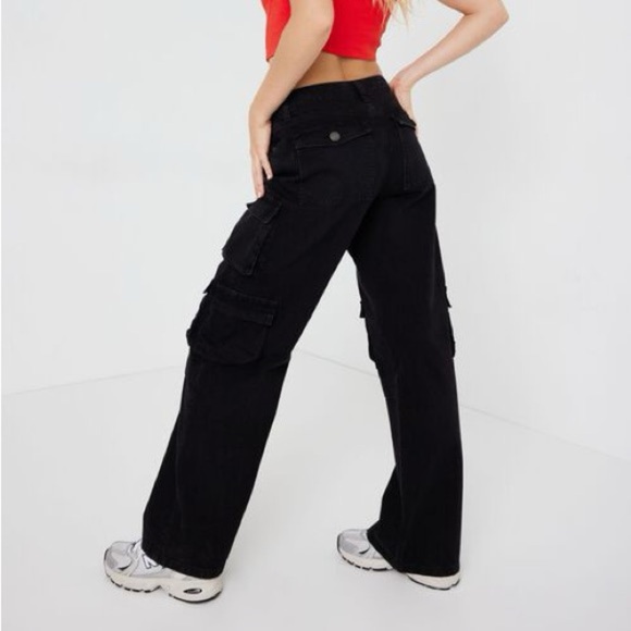[05/S/Ins30”]Garage Black Wide Leg Low Rise Cargo Jeans - Picture 2 of 10